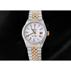 White Roman Dial Diamond Bezel Rolex Date Watch Jubilee Bracelet