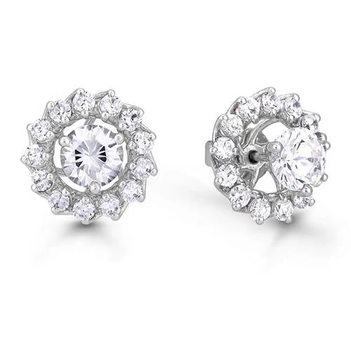 Unique Studs Halo Earrings White Gold Diamond
