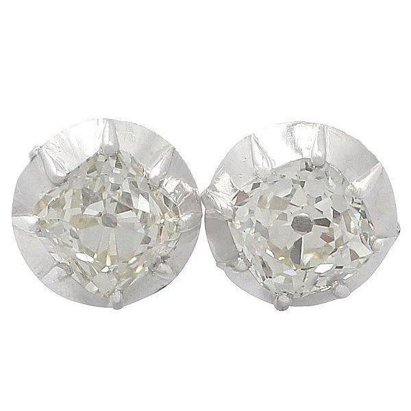 Old Miner Cut Diamond Women Diamond Engagement Ring White Gold Stud Earrings