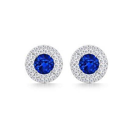 Ceylon Sapphire And Diamonds Ladies Brilliant Studs Earring Ladies Brilliant White Gold