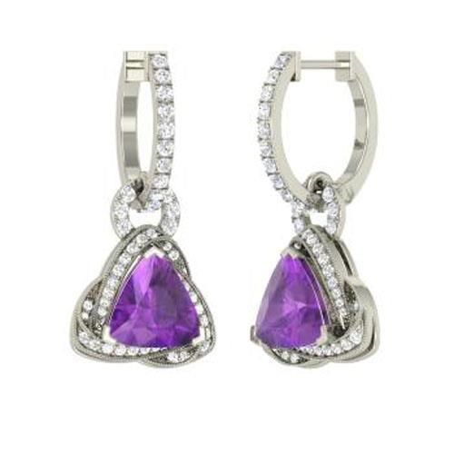 Best Women Dangle Earrings Amethyst And Diamonds Gold White Gemstone Earring