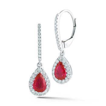 Women Dangle Earrings New High Quality Wedding Ruby And Diamonds White Gold