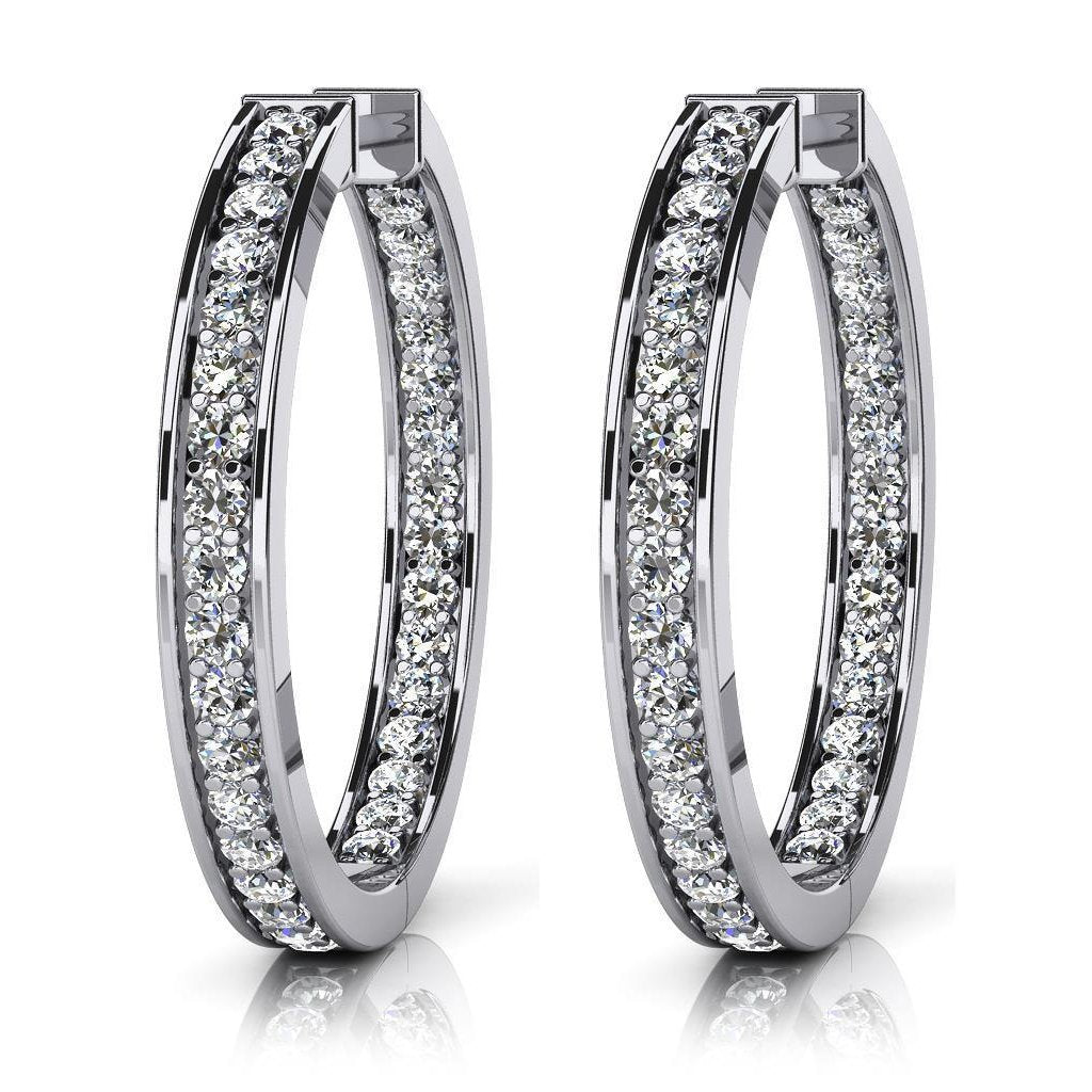 Women Hoop Earrings White Gold 3.40 Ct Sparkling Round Cut Diamonds Hoop Earrings