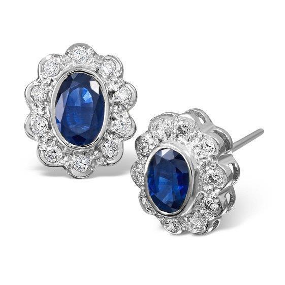 Women Studs Gorgeous fancy Sapphire And Round Cut 3 Ct Diamonds White Gold Gemstone Earring