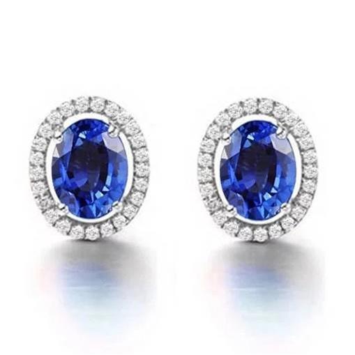 Women Studs Earrings Woman's Weeding Anniversary Sapphire With Diamonds Gold White Gemstone