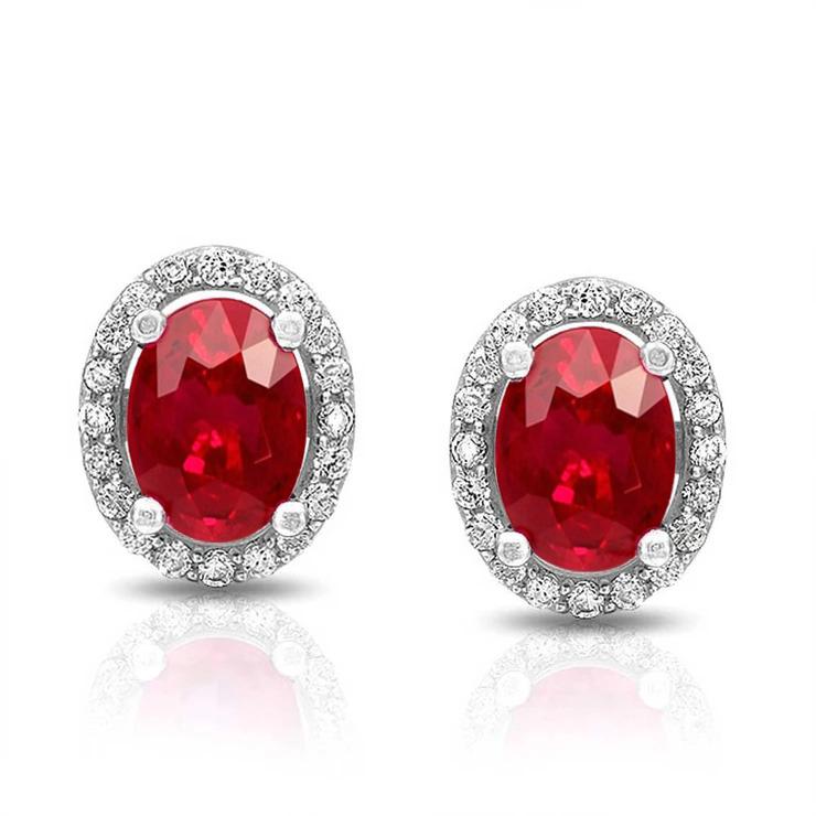 Women Studs Earrings New High Quality Wedding Ruby With Diamonds Gold White Gemstone Earring
