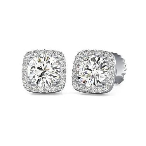 Women Studs Earrings Halo Sparkling Round Cut Diamonds Gold White Halo Stud Earrings