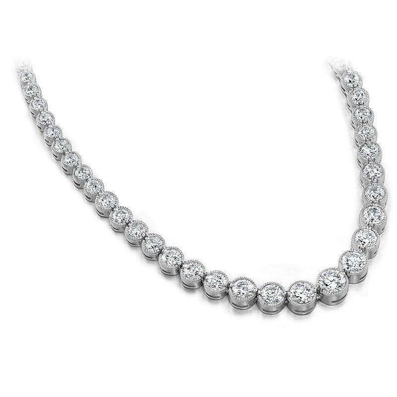 Women Tennis Necklace 10 Carats Diamonds Gold White Necklace