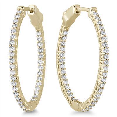 Yellow Gold 14K 3.50 Carats Sparkling Diamonds Ladies Hoop Earrings Hoop Earrings