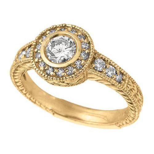 Diamond Anniversary 0.80 Carat Fancy Ring Bezel Setting Jewelry YG 14K