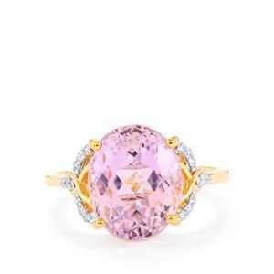 Yellow Gold Gorgeous fancy Prong Set Kunzite With Diamonds Ring Gemstone Ring