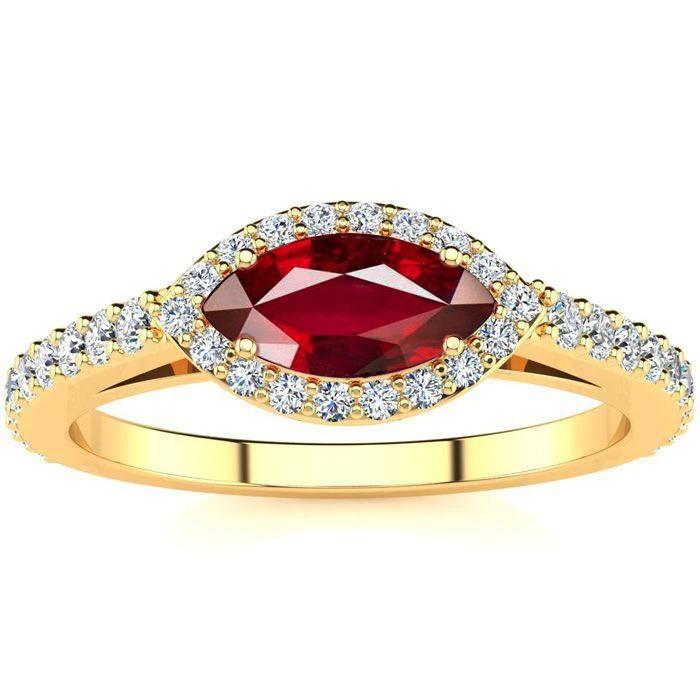Yellow Gold Females Fancy Women Red Marquise Cut Ruby Diamond Jewelry Gemstone Ring