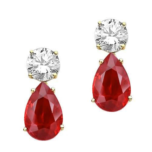 Yellow Woman's Weeding Anniversary Gold Diamonds Ladies Dangle Earrings And Ruby Gemstone Earring