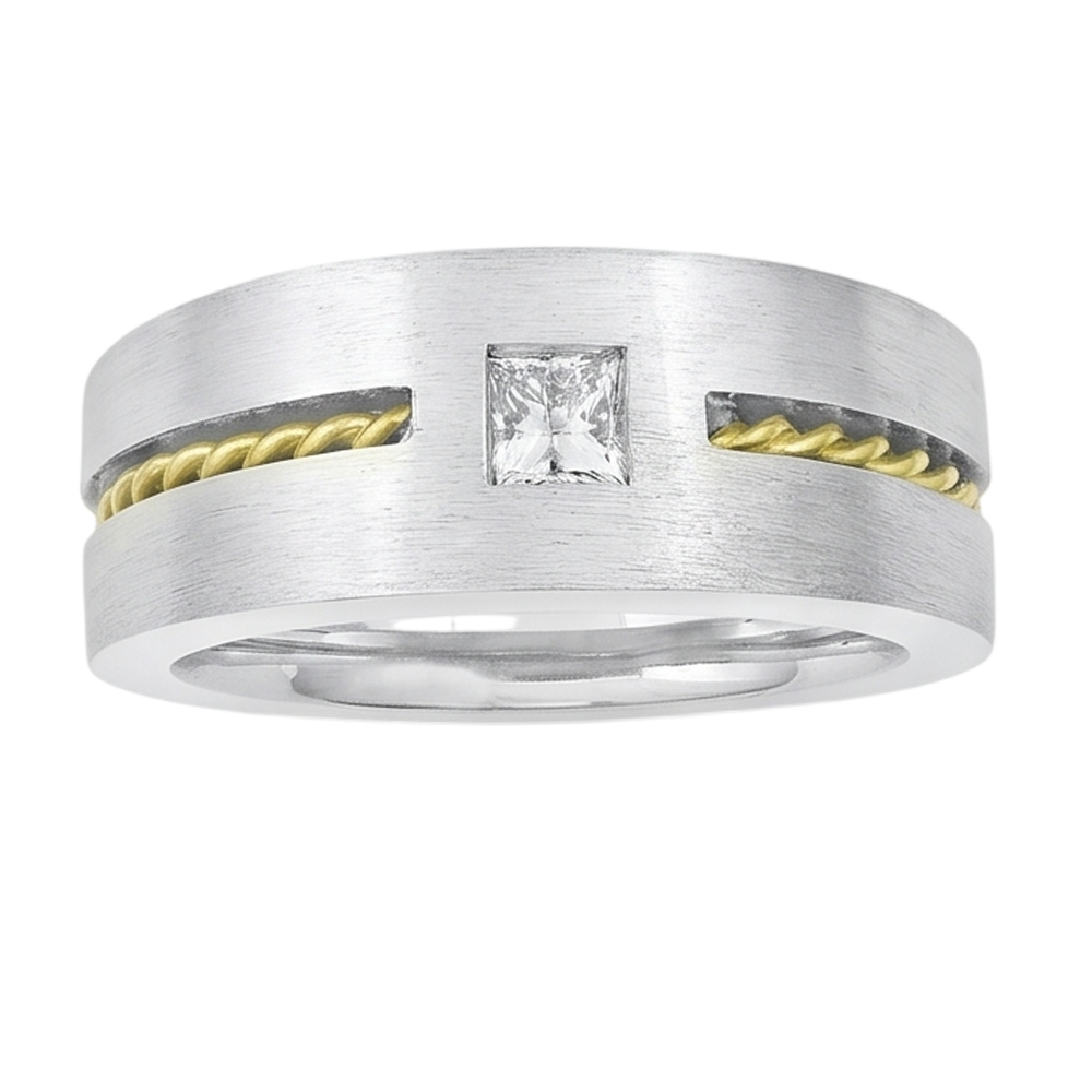 0.35 Carat Princess Cut Diamond Men's Solitaire Ring Two Tone Gold 10K