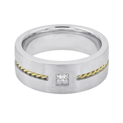 0.35 Carat Princess Cut Diamond Men's Solitaire Ring Two Tone Gold 10K