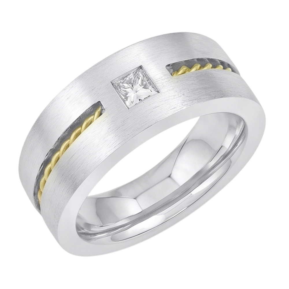 0.35 Carat Princess Cut Diamond Men's Solitaire Ring Two Tone Gold 10K