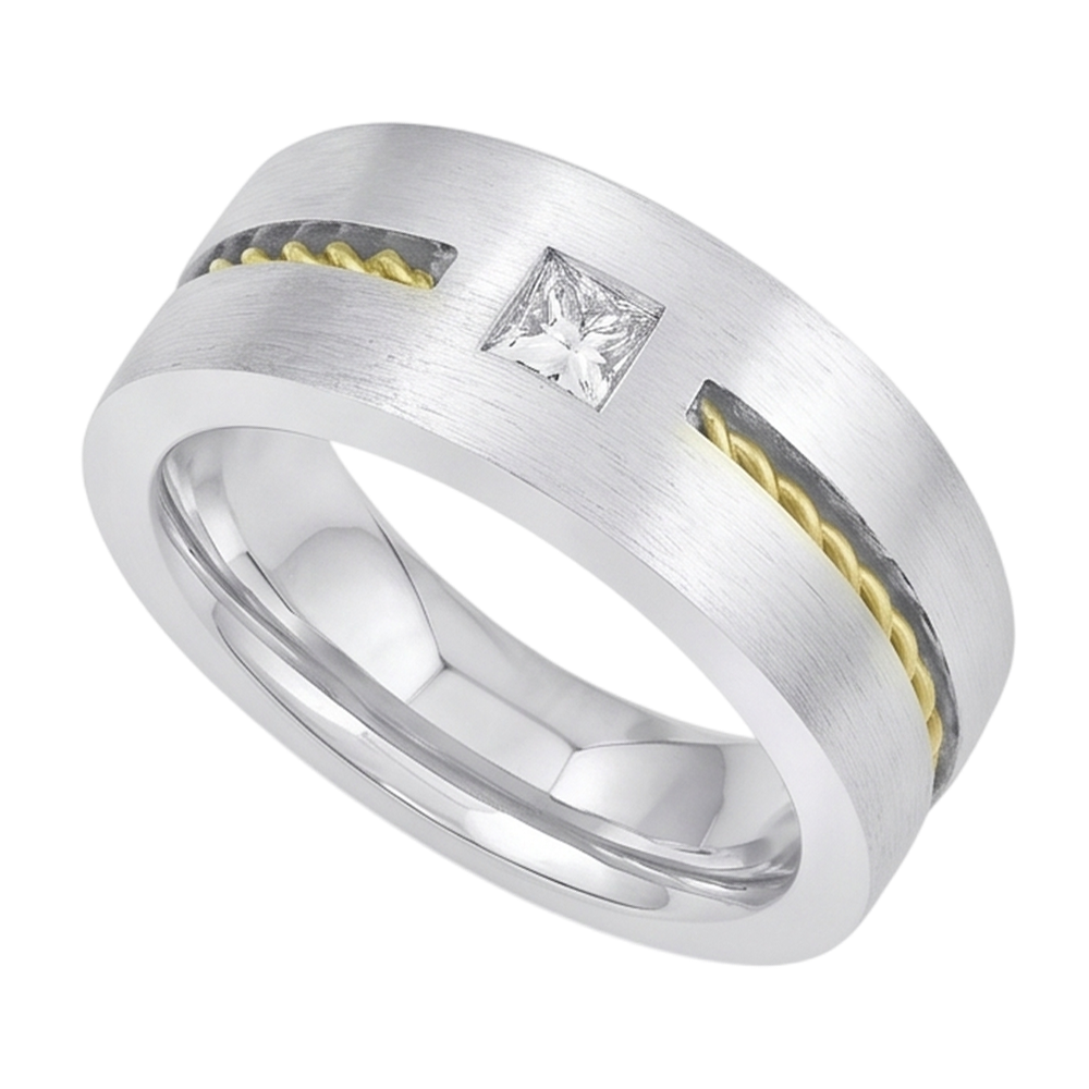 0.35 Carat Princess Cut Diamond Men's Solitaire Ring Two Tone Gold 10K