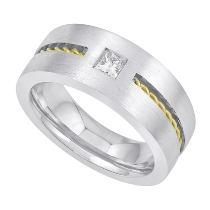 0.35 Carat Princess Cut Diamond Men's Solitaire Ring Two Tone Gold 10K