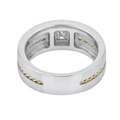 0.35 Carat Princess Cut Diamond Men's Solitaire Ring Two Tone Gold 10K