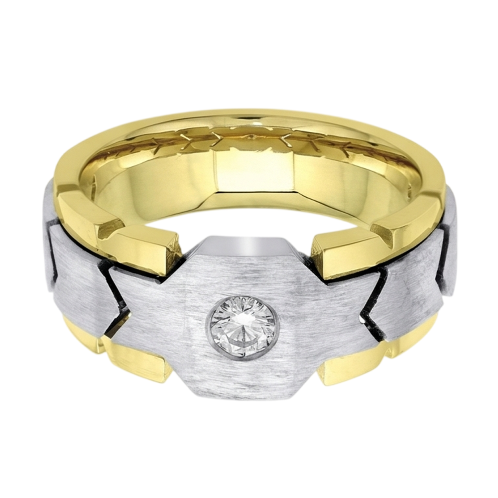 0.50 Carats Round Diamond Solitaire Mens' Ring Two Tone Gold 10K