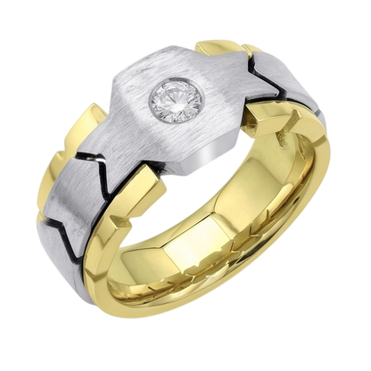 0.50 Carats Round Diamond Solitaire Mens' Ring Two Tone Gold 10K