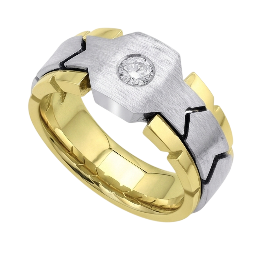 0.50 Carats Round Diamond Solitaire Mens' Ring Two Tone Gold 10K