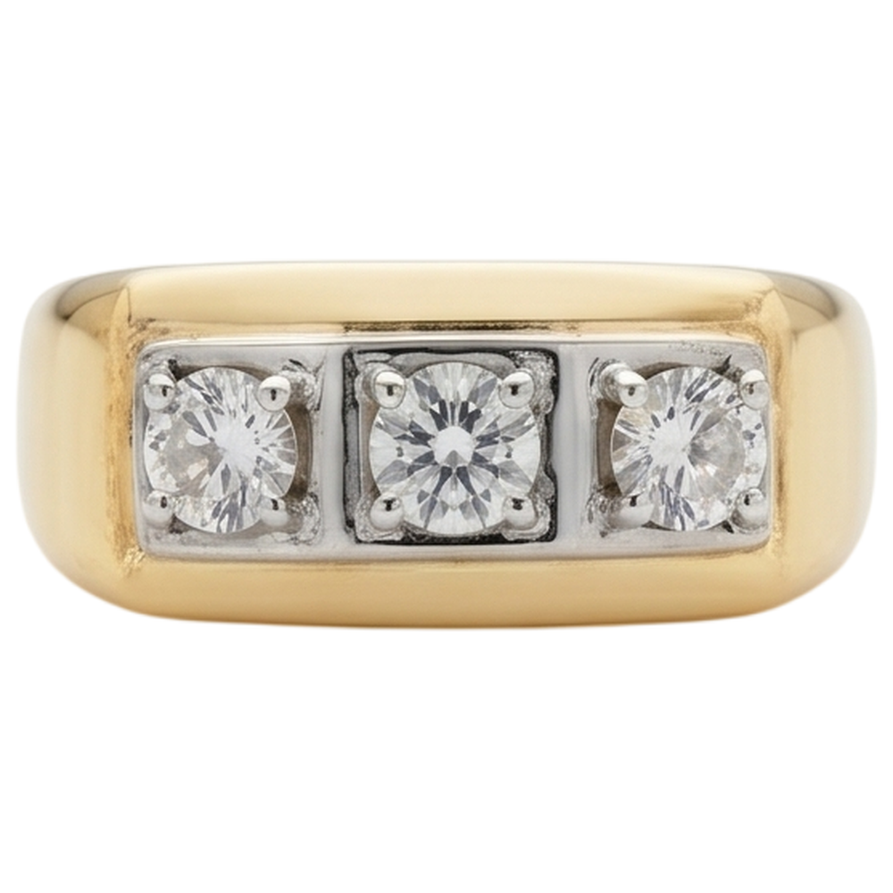 0.75 Carats Diamond Men's Ring Three Stone 10K Two-Tone New