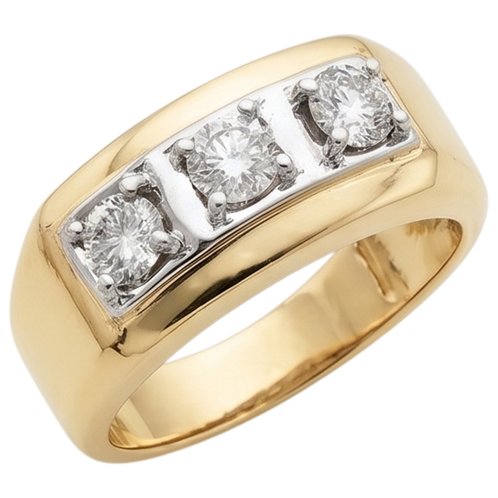 0.75 Carats Diamond Men's Ring Three Stone 10K Two-Tone New