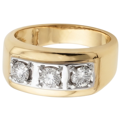 0.75 Carats Diamond Men's Ring Three Stone 10K Two-Tone New