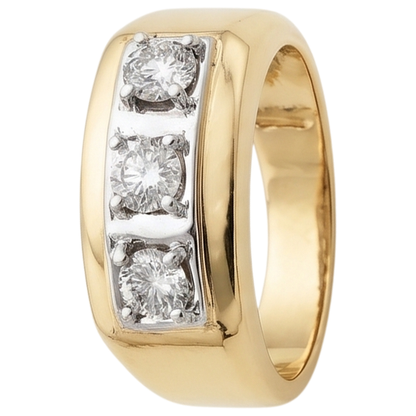 0.75 Carats Diamond Men's Ring Three Stone 10K Two-Tone New