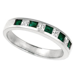 0.60 Carat Green Emerald And Princess Cut Diamond Band New White Gold