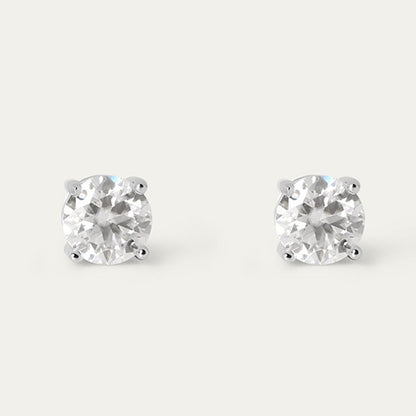 0.60 Carats Round Solitaire Natural Earth Mined Diamond Stud Earring 14K White Gold