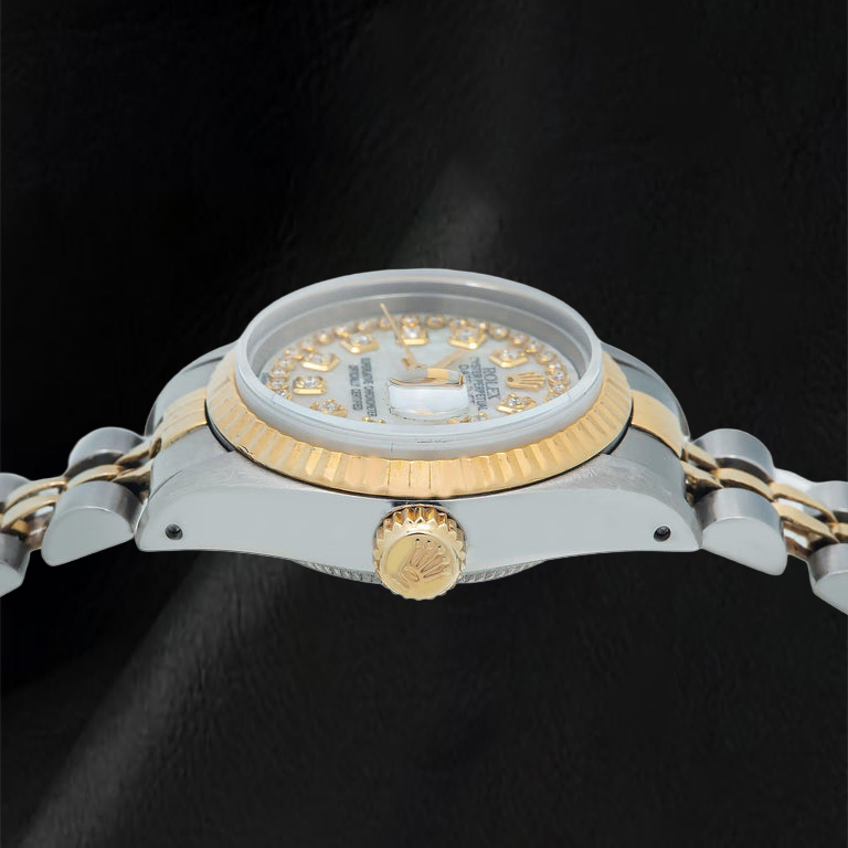 Rolex Datejust 69173 26mm White Mother of Pearl String Diamond Dial Two Tone Jubilee Bracelet Watch