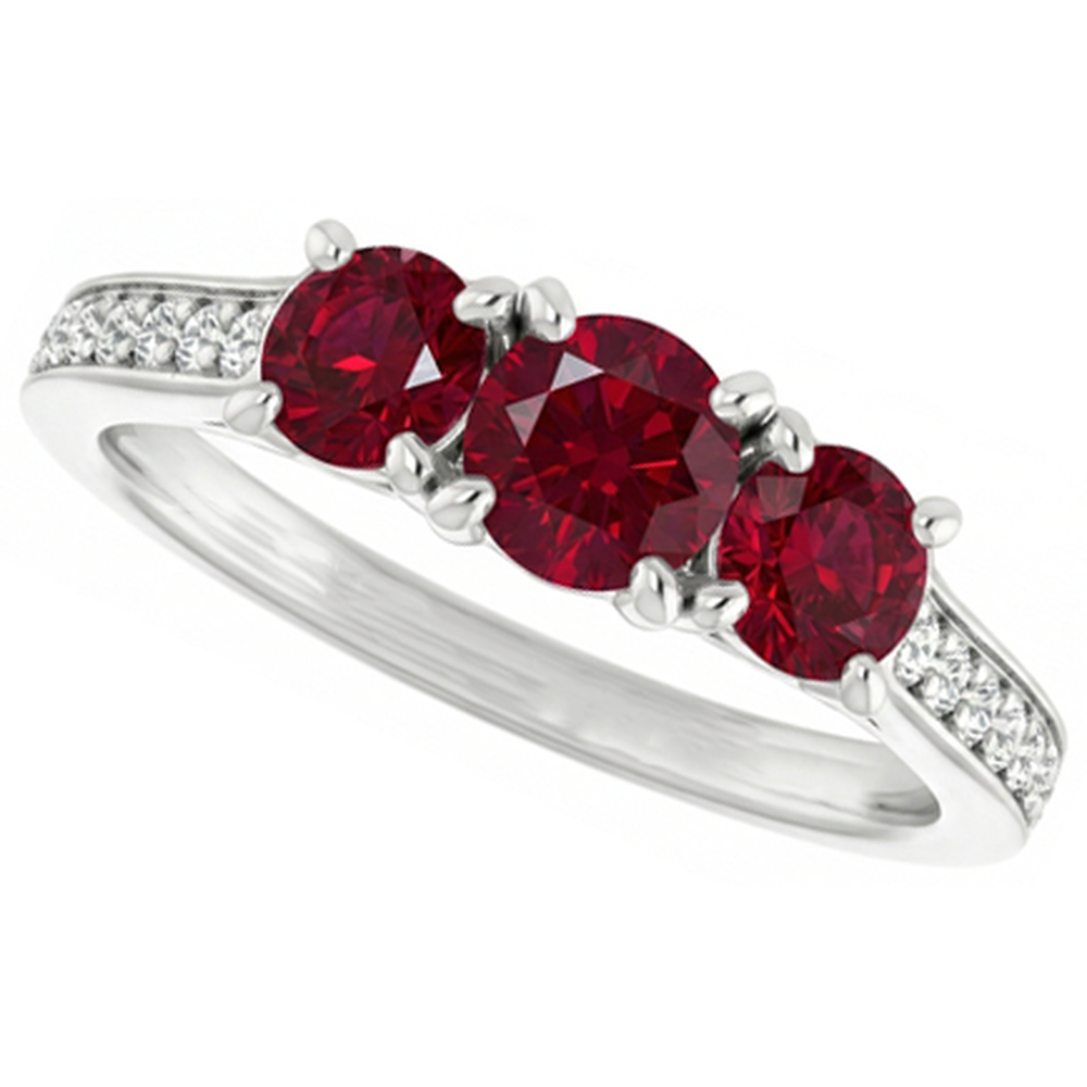 1.10 Carats Burma Ruby Natural Earth Mined Diamond Accented Ring 14K White Gold New