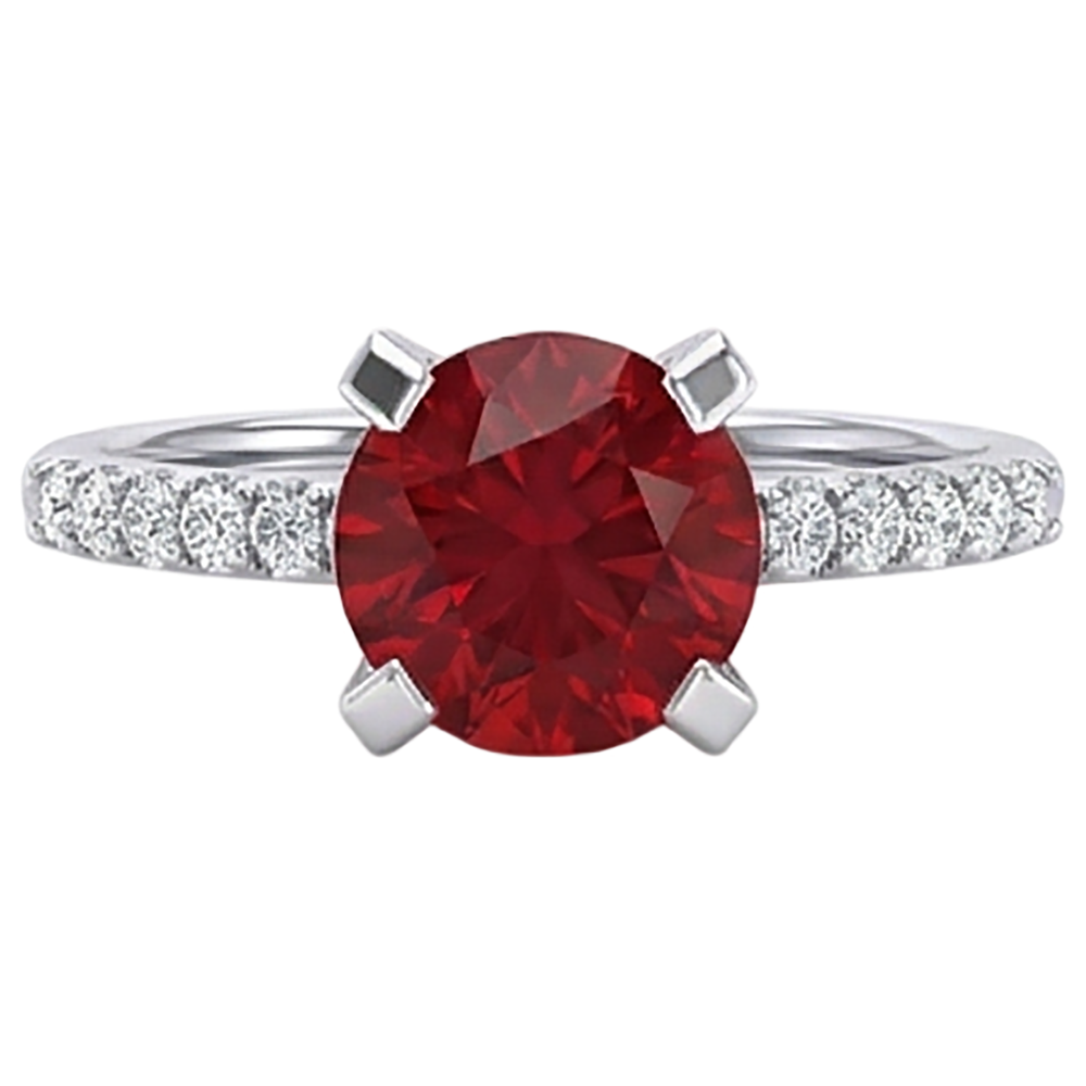 1.20 Carats Red Ruby And Natural Earth Mined Diamond Ring White Gold 14K