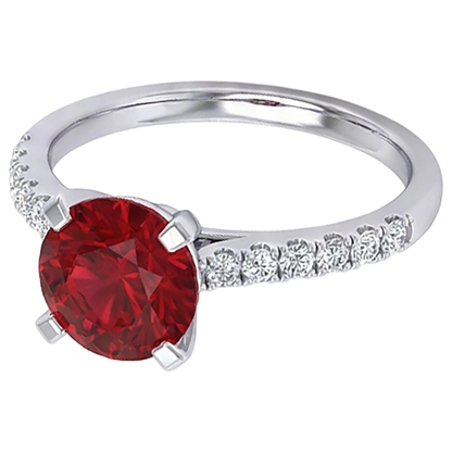 1.20 Carats Red Ruby And Natural Earth Mined Diamond Ring White Gold 14K