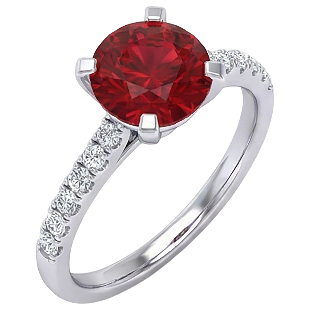 1.20 Carats Red Ruby And Natural Earth Mined Diamond Ring White Gold 14K