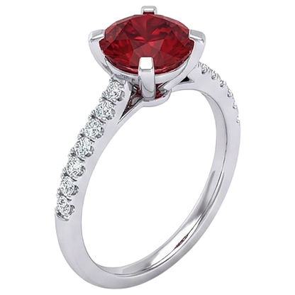 1.20 Carats Red Ruby And Natural Earth Mined Diamond Ring White Gold 14K