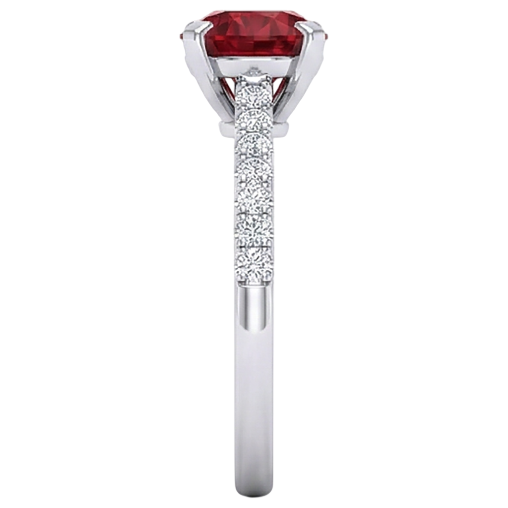 1.20 Carats Red Ruby And Natural Earth Mined Diamond Ring White Gold 14K