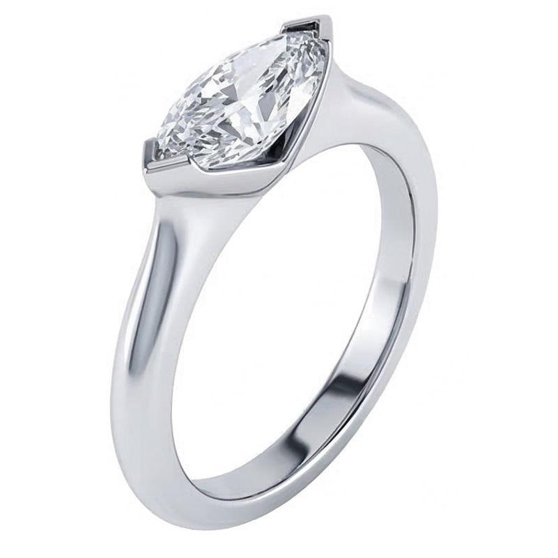 1.25 Carat Bezel Set Marquise Cut Natural Earth Mined Diamond Wedding Ring