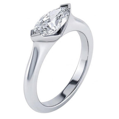 1.25 Carat Bezel Set Marquise Cut Natural Earth Mined Diamond Wedding Ring