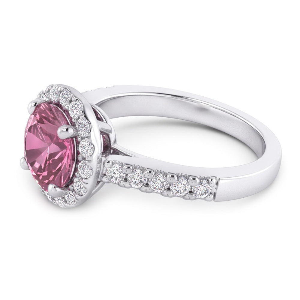1.25 Carats Round Pink Sapphire Solitaire With Accent Engagement Ring