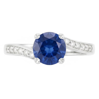 1.25 Ct Round Cut Ceylon Blue Sapphire Natural Earth Mined Diamond Ring