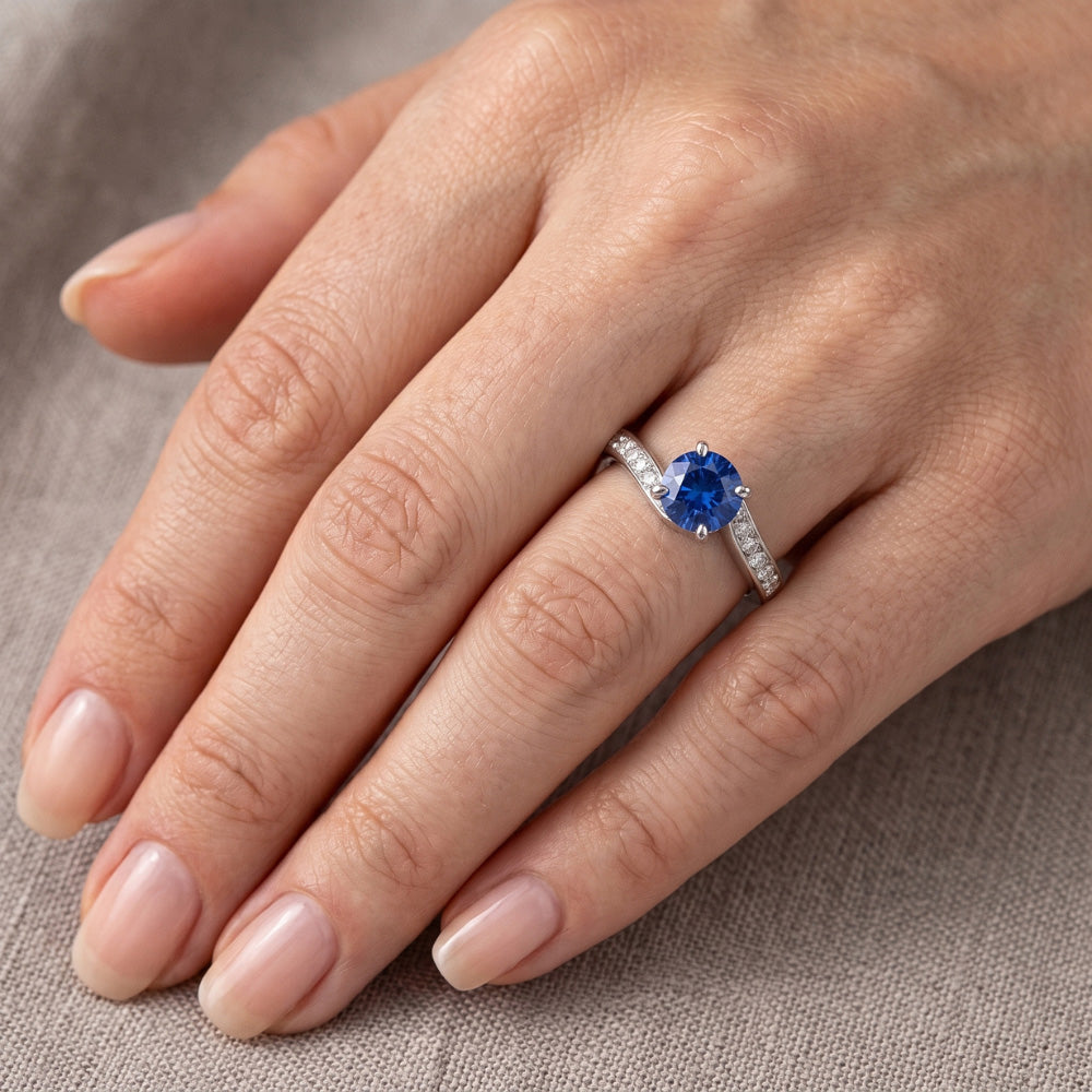 1.25 Ct Round Cut Ceylon Blue Sapphire Natural Earth Mined Diamond Ring