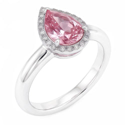 1.26 Ct Pink Sapphire Pear & Round Natural Earth Mined Diamond Engagement Ring