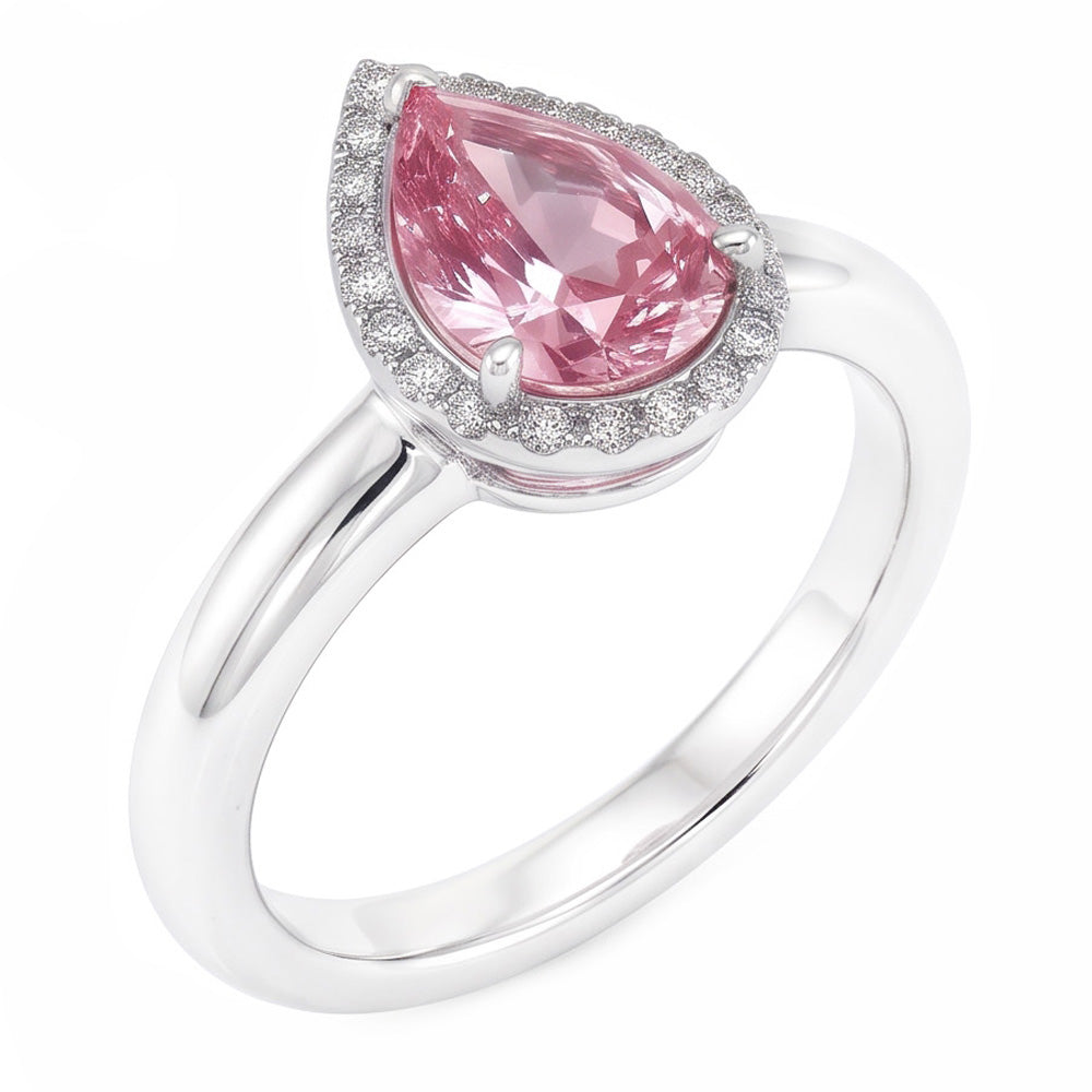 1.26 Ct Pink Sapphire Pear & Round Natural Earth Mined Diamond Engagement Ring