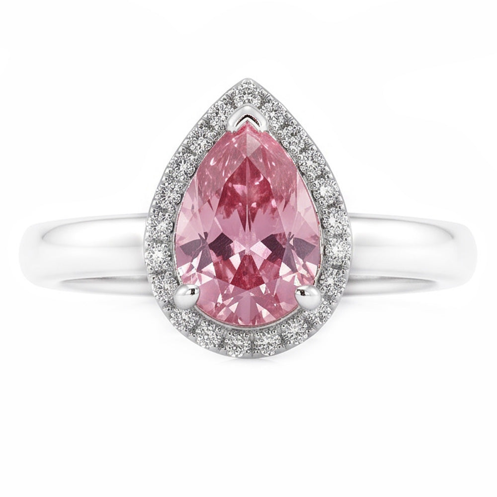 1.26 Ct Pink Sapphire Pear & Round Natural Earth Mined Diamond Engagement Ring
