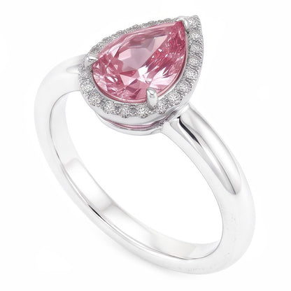 1.26 Ct Pink Sapphire Pear & Round Natural Earth Mined Diamond Engagement Ring
