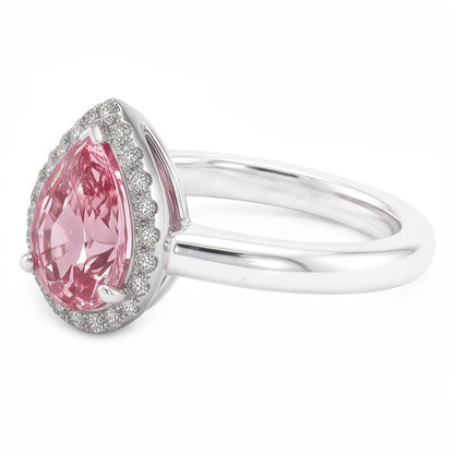 1.26 Ct Pink Sapphire Pear & Round Natural Earth Mined Diamond Engagement Ring