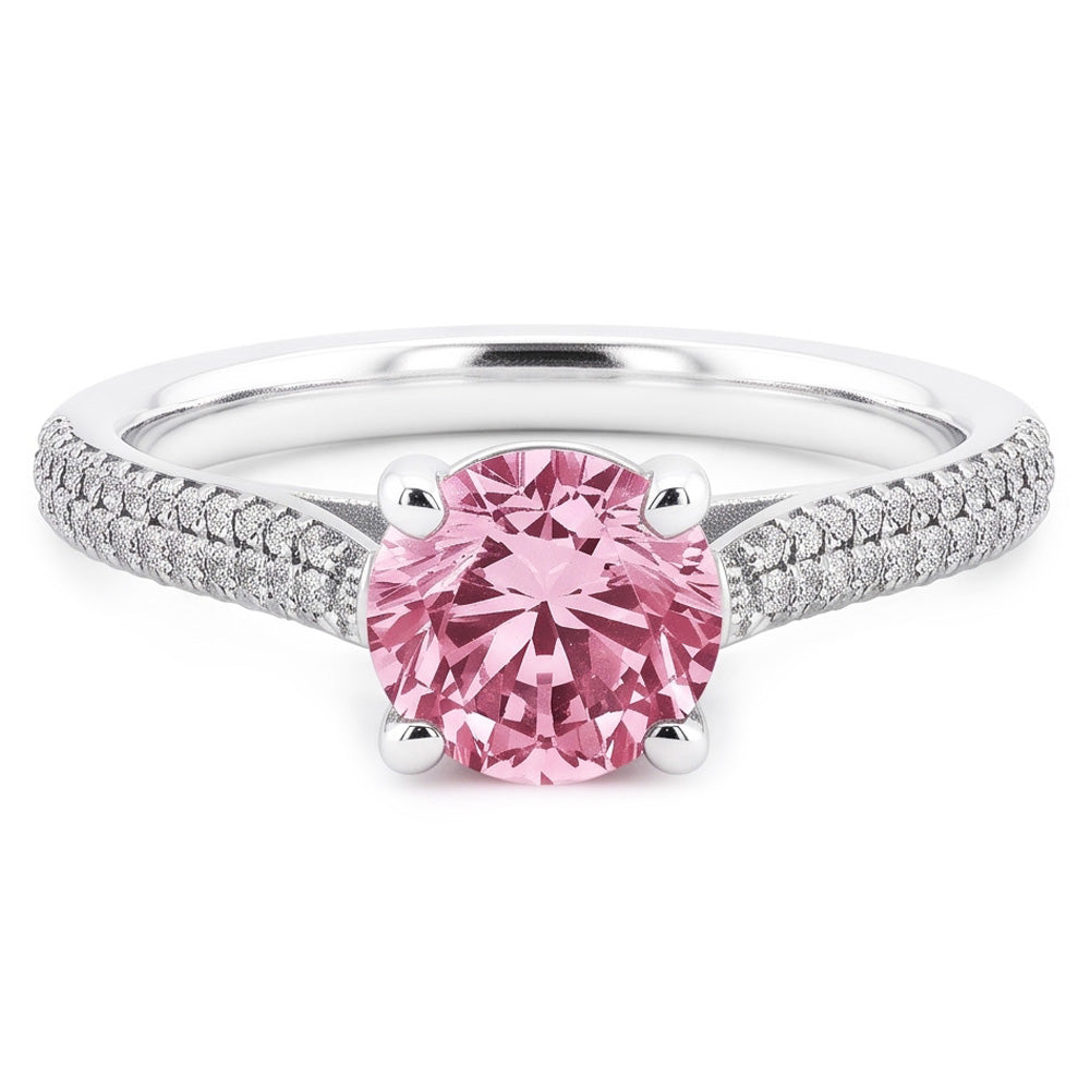 1.26 Ct Round Pink Sapphire Center Wedding Gemstone Ring